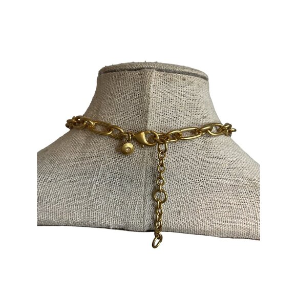 J Crew Tortoise Shell Acrylic Loops Gold Tone Chain Chunky Fashion Necklace - Picture 4 of 6